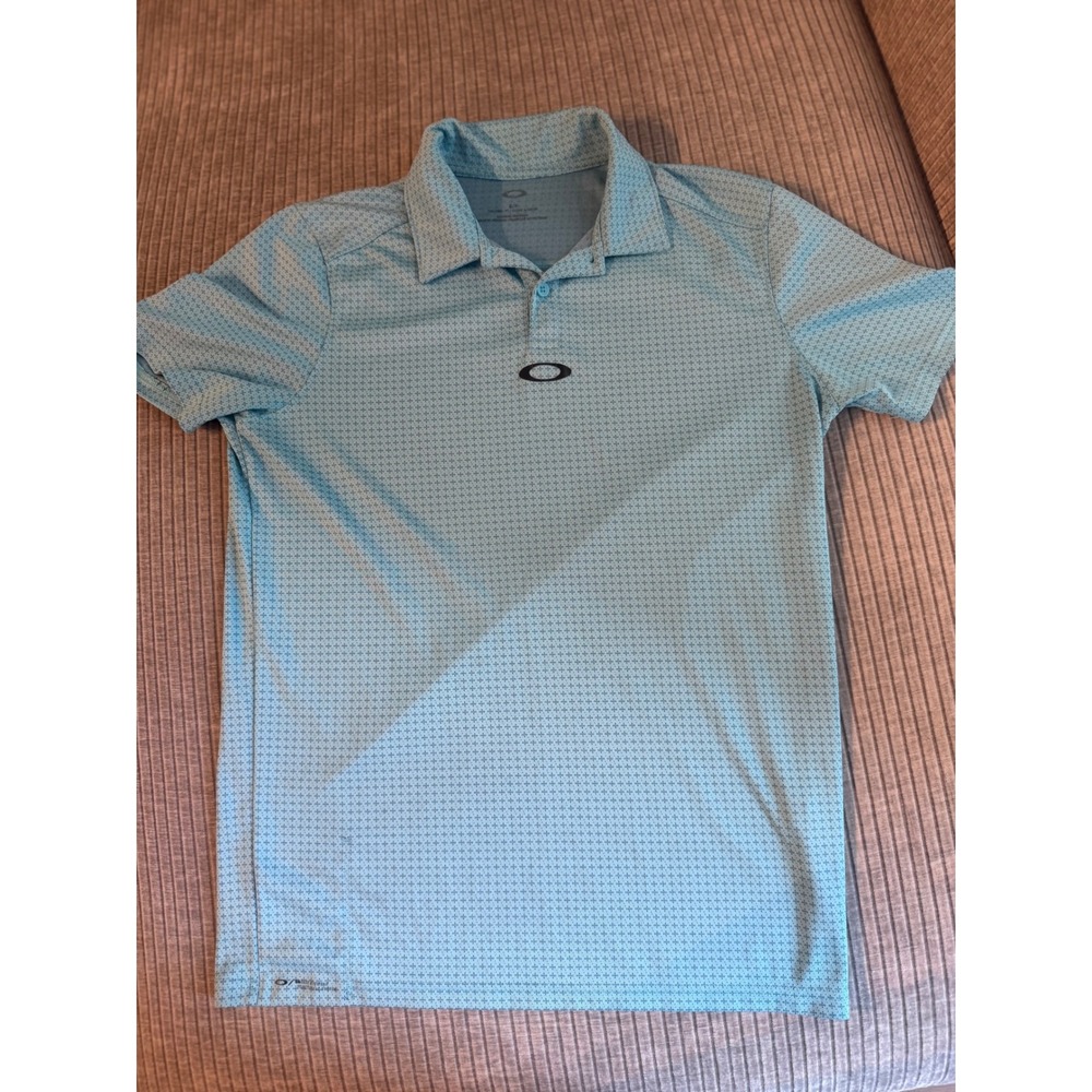 Oakley Mens Tailored Fit Golf Polo Shirt Blue Geometric Diamond Pattern Small